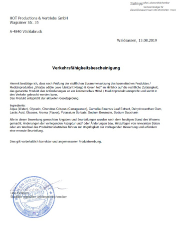 Їстівний лубрикант SHIATSU Love Манго і зелений Чай, 75 мл