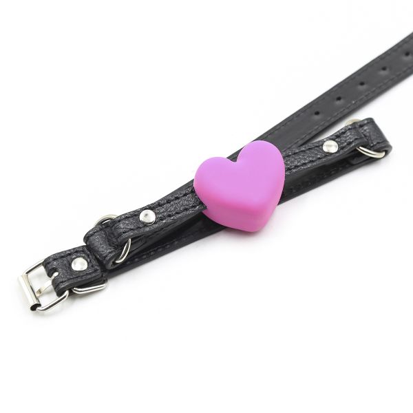 F61287 кляп серце Silicone Luxury Fetish Pink, Черный/Розовый, Регулюється