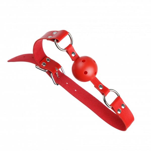 F61401 Кляп з екошкіри BREATHABLE BALL Gag RED, Червоний, Регульований