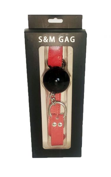 F61402 кляп з екошкіри Loveshop BREATHABLE BALL Gag BLACK / RED, Черный/Красный, Регульований