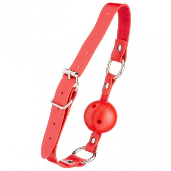 F61401 Кляп з екошкіри BREATHABLE BALL Gag RED, Червоний, Регульований