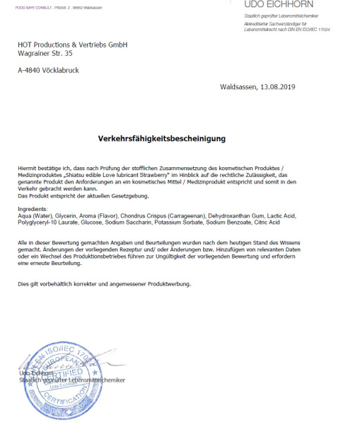 Съедобный лубрикант SHIATSU Love Клубника, 75 мл