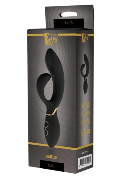 Вібромасажер кролик Dream Toys ELITE AMELIE LUXXE, Черный, Розмір посилки : 9,00 х 26,00 х 5,00
