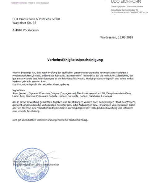 Съедобный лубрикант SHIATSU Love Японская Мята, 75 мл