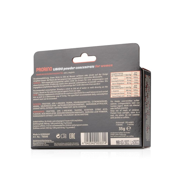 Пищевая добавка для женщин ERO PRORINO black line libido powder concentrate, 7 шт по 5 гр