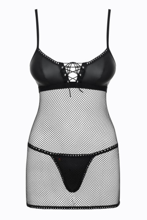 Сорочка сітка Obsessive Redella chemise, Черный, S/M