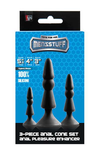 Набір анальних плагів MENZSTUFF 3-PIECE ANAL cone Set BLACK, Black