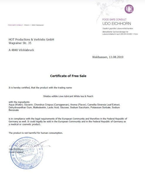 Съедобный лубрикант SHIATSU Love Белый чай и Персик, 75 мл