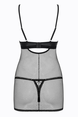 Сорочка сітка Obsessive Redella chemise, Черный, S/M