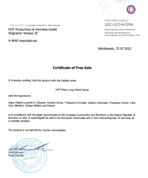 Спрей пролонгатор для чоловіків RHINO, 10 мл