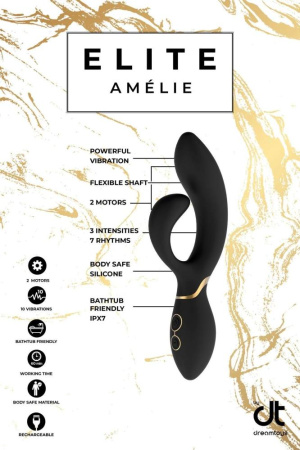 Вібромасажер кролик Dream Toys ELITE AMELIE LUXXE, Черный, Розмір посилки : 9,00 х 26,00 х 5,00
